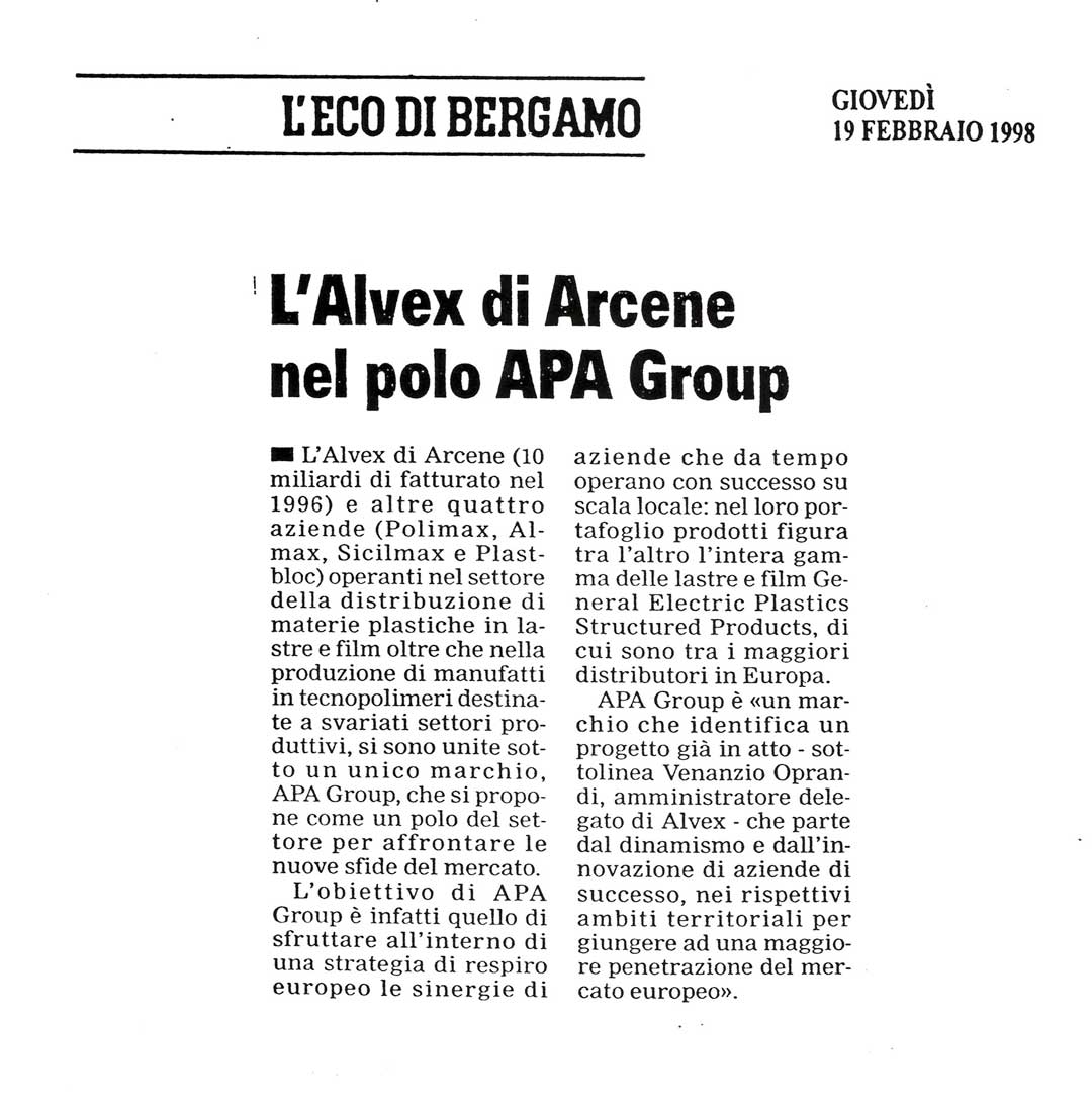 1998 - Articolo su L'Eco di Bergamo